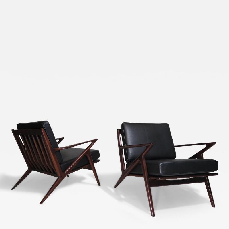 Poul Jensen Poul Jensen for Selig Z Lounge Chairs in Black Leather