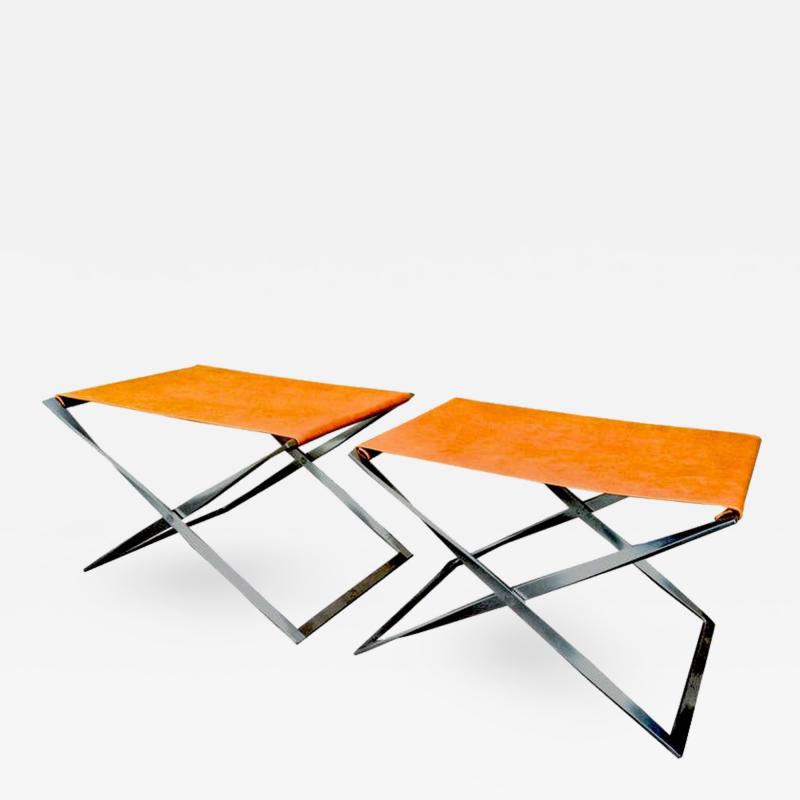 Poul Kj rholm Poul Kjaerholm Vintage Iconic Pair of X Shaped Folding Stools Model PK91