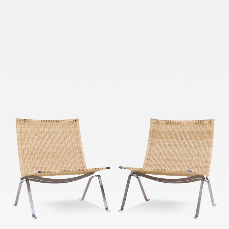 Poul Kjaerholm Kj rholm Poul Kjaerholm for Fritz Hansen PK22 MCM Wicker and Steel Lounge Chairs Pair