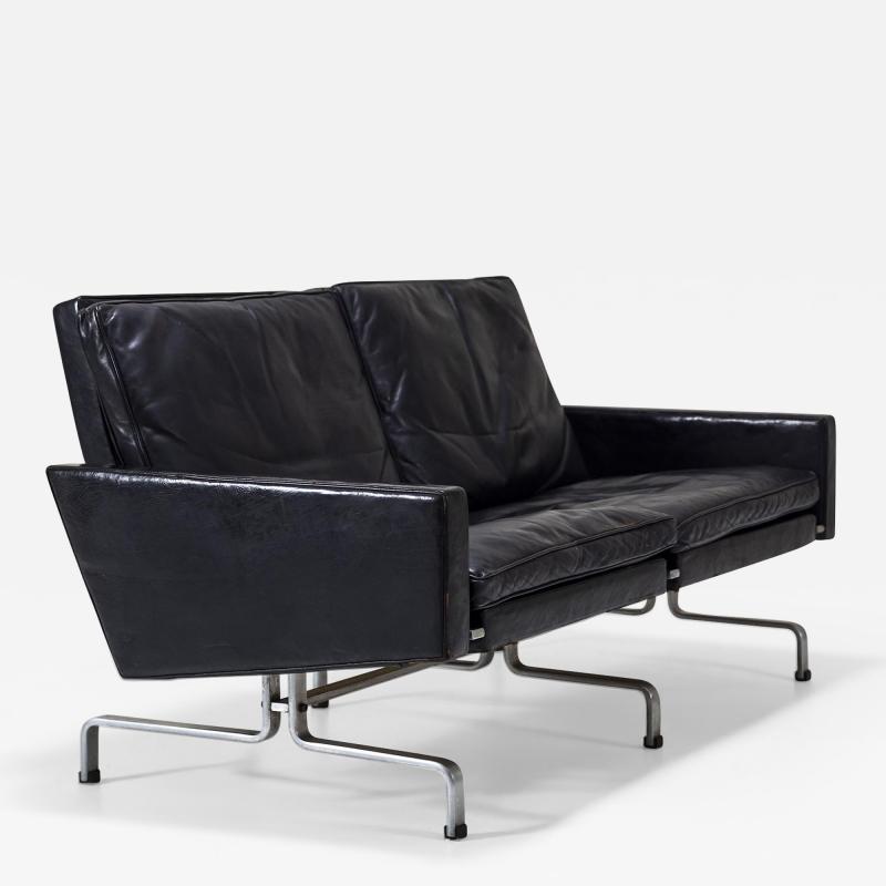 Poul Kjaerholm Kj rholm Two seater Sofa PK31 by Poul Kjaerholm in Black Leather Denmark 1958