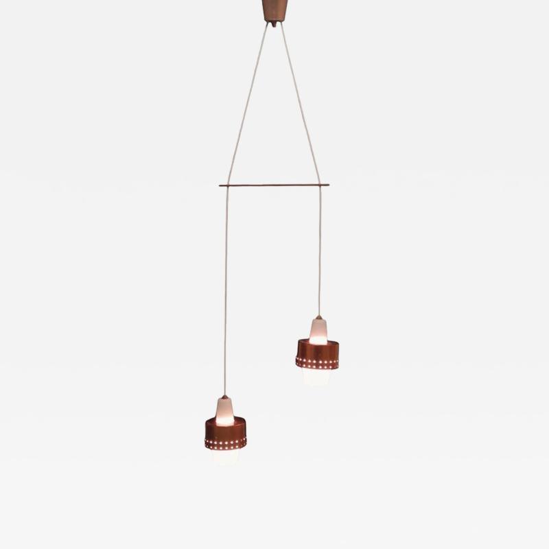 Presenta Oy Ceiling Pendant Model K2 117 2 Copper Teak Glass Idman 1960s