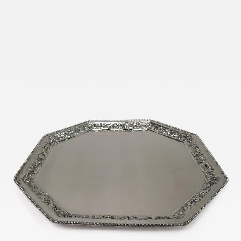 Pretty Classical Silver Octagonal Tray with Beading Scrollwork