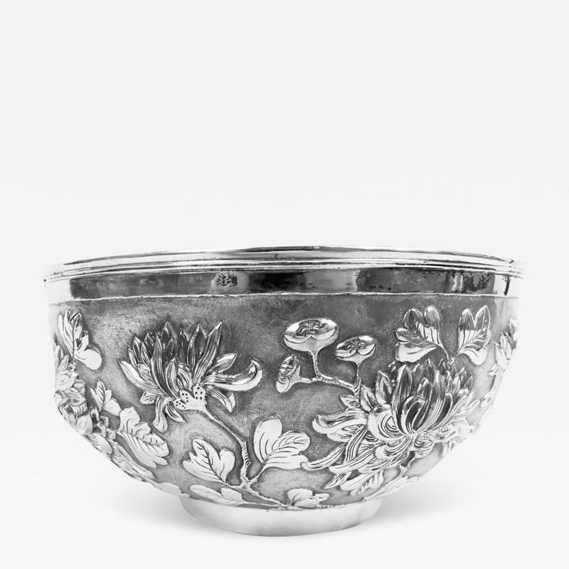 Pretty Wang Hing Chinese Export Silver Chrysanthemum Bowl