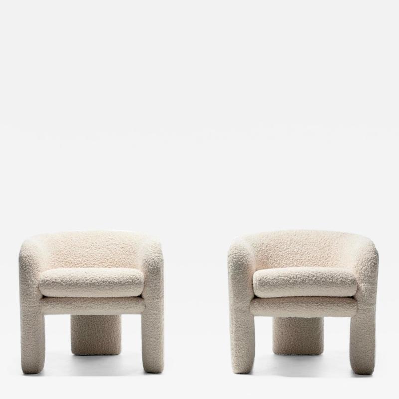 Preview Pair of Preview Tri Leg Post Modern Armchairs Newly Upholstered in Ivory Boucl 