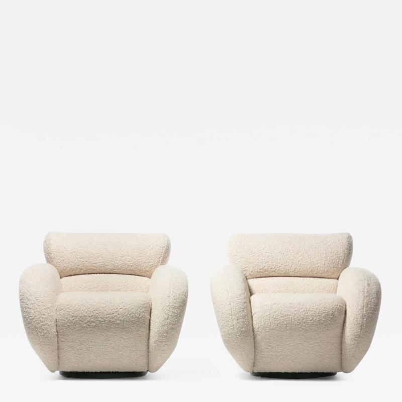 Preview Preview Post Modern Swivel Lounge Chairs in Super Soft Ivory White Boucl C 1990