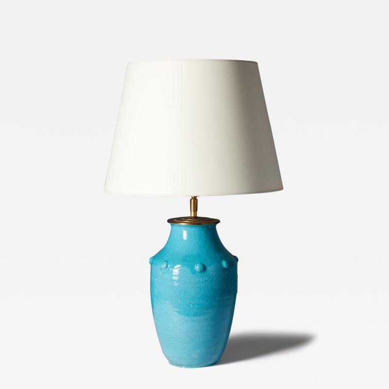 Primavera Atelier du Printemps Turquiose Glazed Ceramic Table Lamp by Primavera for Le Printeps France