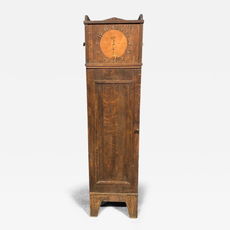 Quarter Sawn Oak Arts Crafts Floor Clock with Cabinet