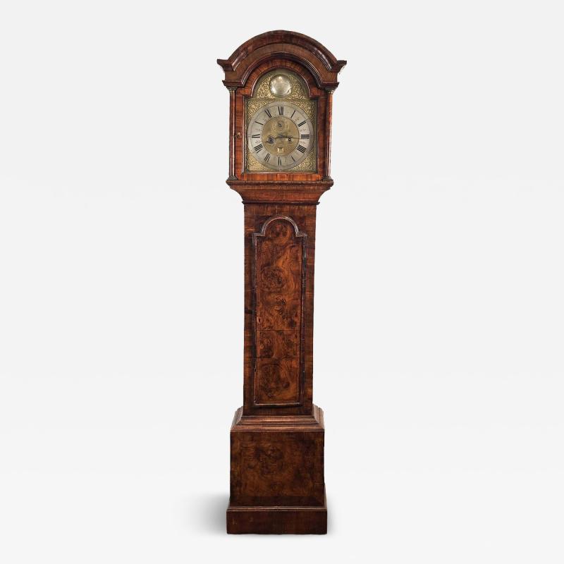 Queen Anne Burl Walnut Long Case Clock by Thomas Perkins