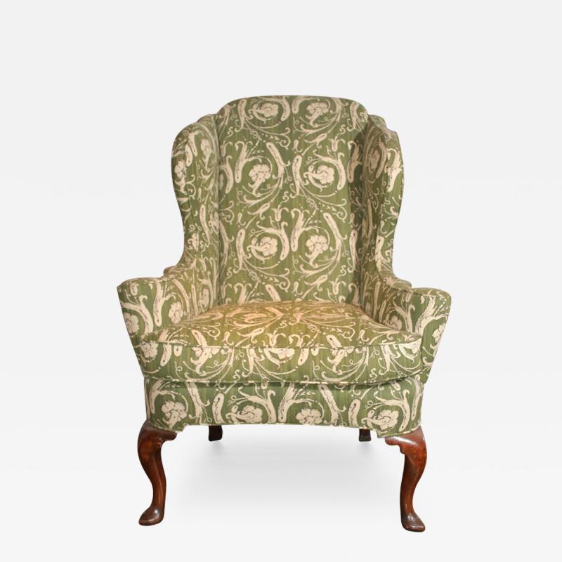 Queen Anne Period Upholstered Walnut Wing Chair