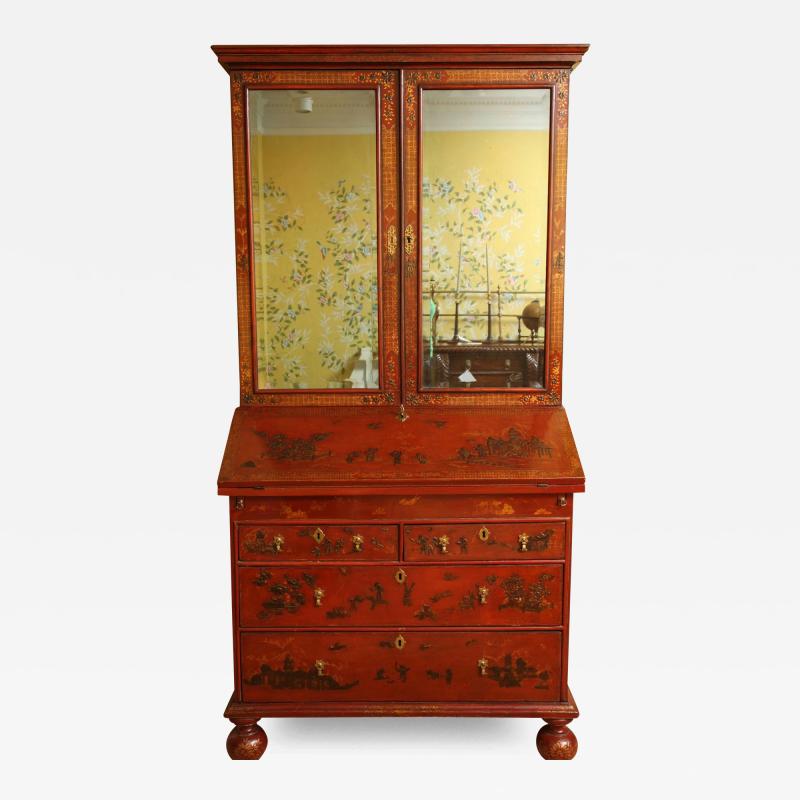 Queen Anne Red Japanned Bureau Bookcase