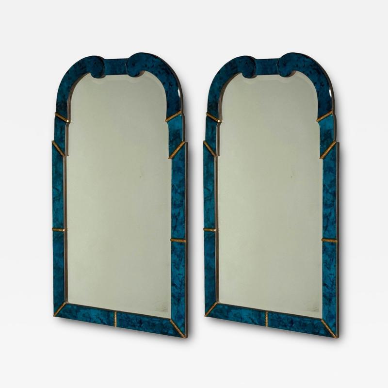 Queen Anne Style Blue Antiqued Beveled Glass Venetian Wall Mirrors 21st C 