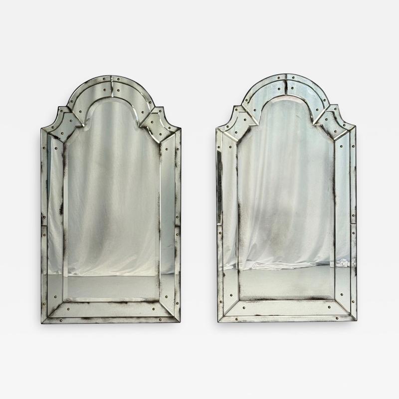 Queen Anne Style Venetian Wall Mirrors Antiqued Beveled Glass Dome Top