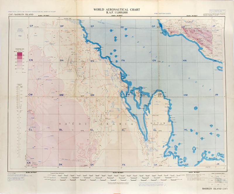 R A F World Aeronautical Chart of Bahrein Bahrain Island 