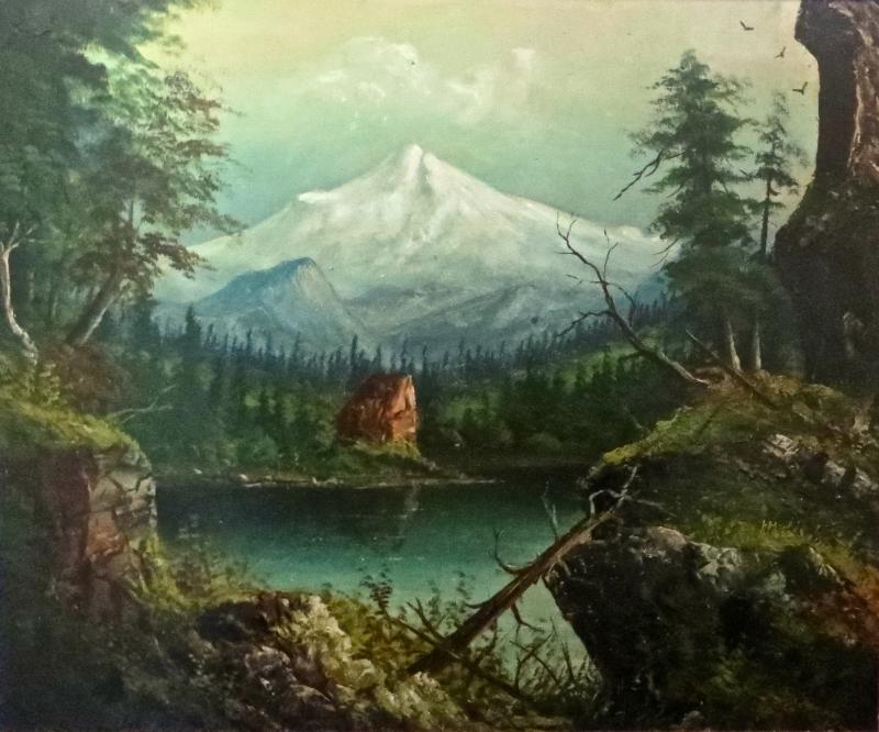 R Jones Oil Painting on Board of Mount Hood by R Jones Circa 1907
