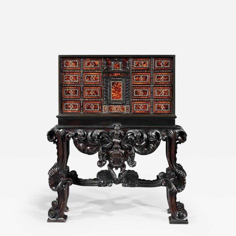 RARE 17TH CENTURY NEAPOLITAN EBONY TORTOISESHELL AND MOTHER OF PEARL CABINET