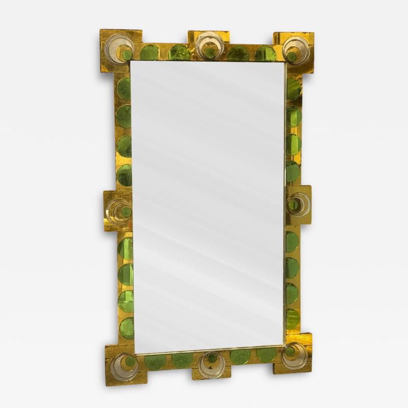 RARE ART DECO YELLOW GREEN MIRROR CIRCLES DESIGN FRAME RECTANGULAR MIRROR