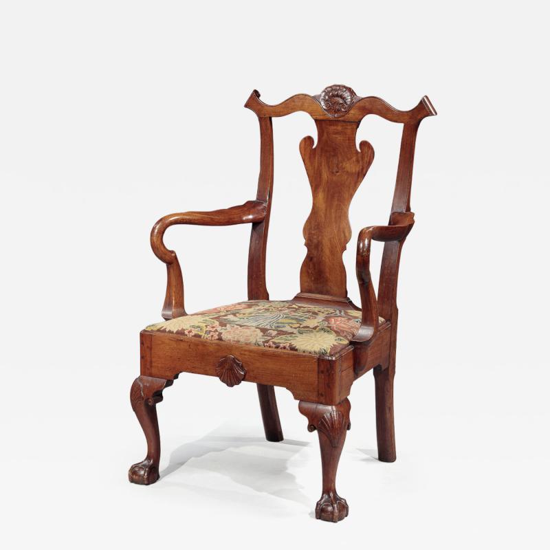 RARE CHIPPENDALE GOOSENECK ARMCHAIR