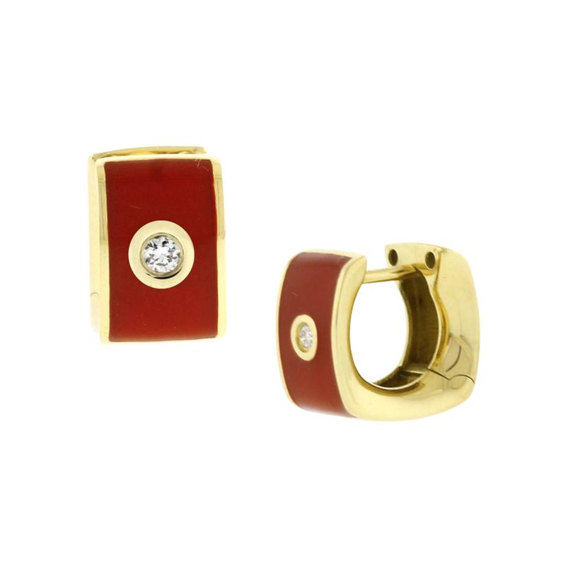 RED ENAMEL AND DIAMOND HUGGIE EARRINGS