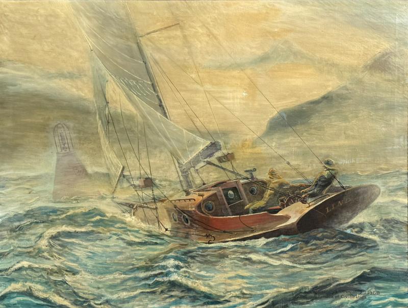ROBERT GOSS BOWEN MONUMENTAL SEASCAPE PAINTING TITLED FOG BREAK BY ROBERT GOSS BOWEN 1968