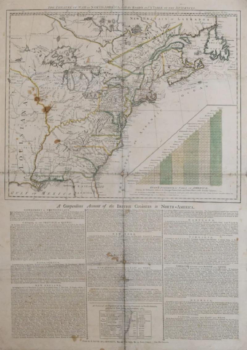 ROBERT SAYER THE THEATRE OF WAR IN NORTH AMERICA WITH THE ROADS AND TABLE OF DISTANCES