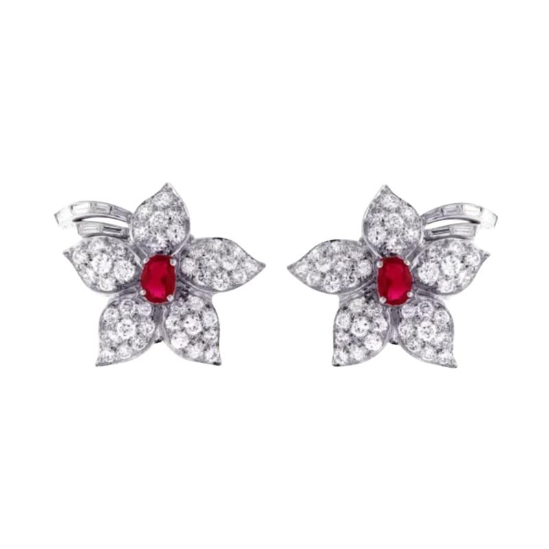 RUBY AND DIAMOND FLOWER EARRINGS