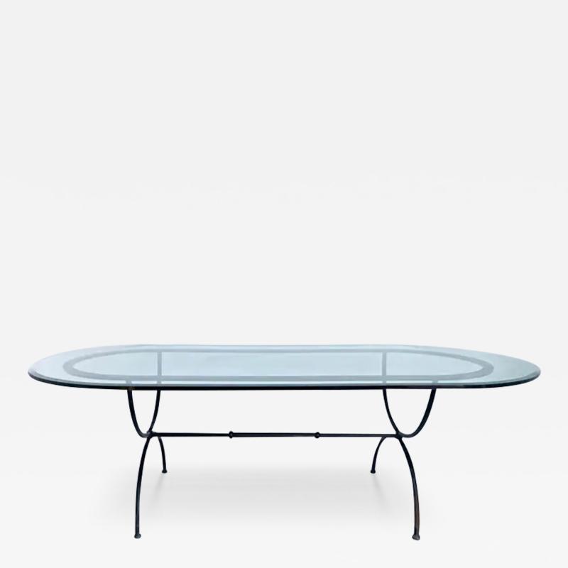 Race Track Oval Powder Coated Wrought Iron Dining Table with Thick Glass Top
