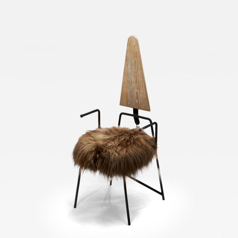 Rach Finazzi Geometric Dining Chair with Sheepskin Seat by Rach Finazzi Italy 1980s