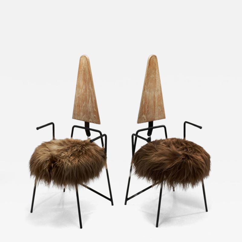 Rach Finazzi Pair of Dining Chairs with Sheepskin Seats by Rach Finazzi Italy 1980s
