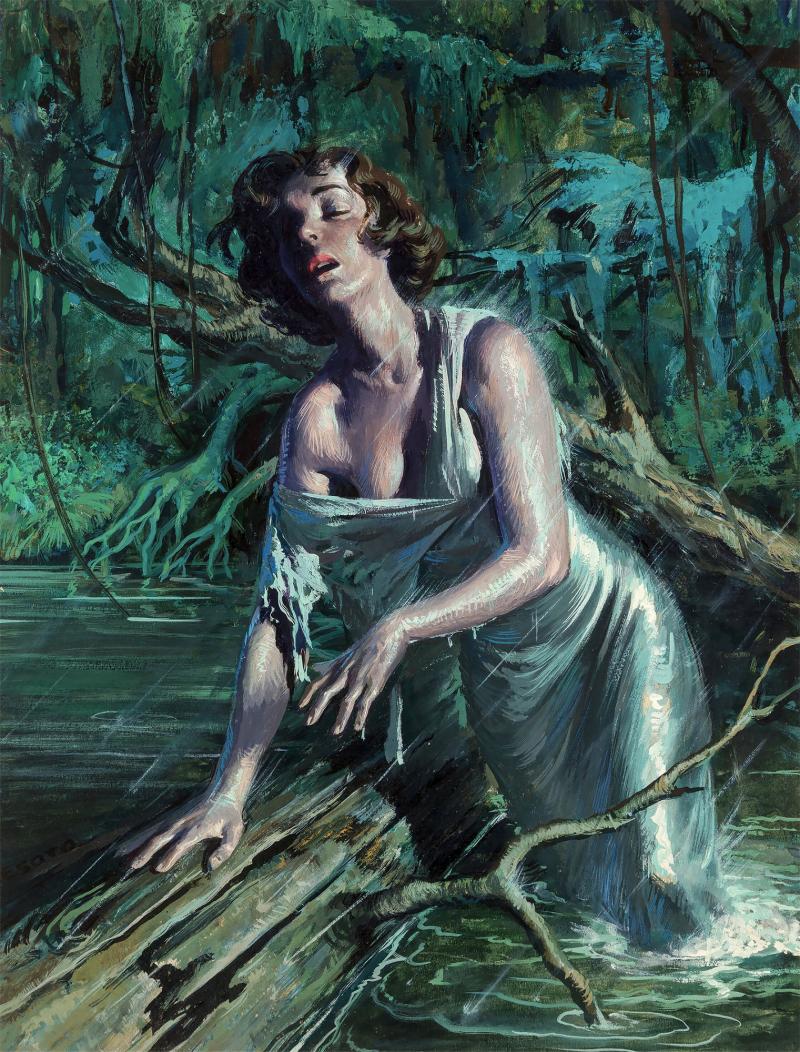 Rafael DeSoto Pulp Magazine Sexy Woman in a Swamp Storm Hispanic Artist Mid Century