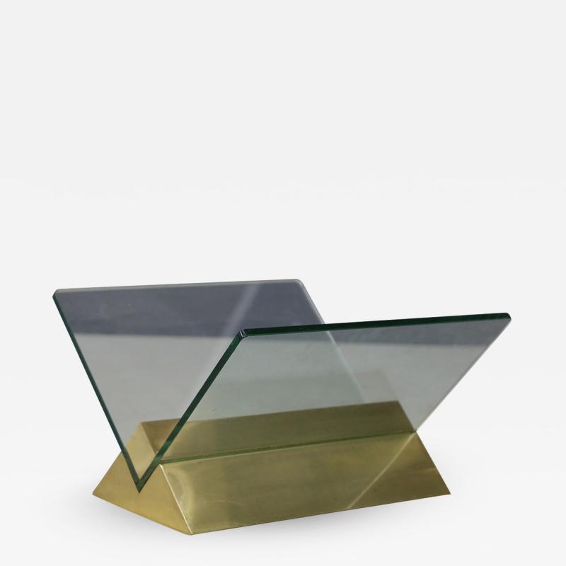 Raffaella Crespi Magazine Rack Attributed to Raffaella Crespi in Brass and Thick Glass 1970s