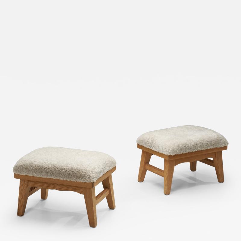 Ragnvald Krogen s Pair of Stools by Krogen s with Sheepskin Seats Norway 20th Century