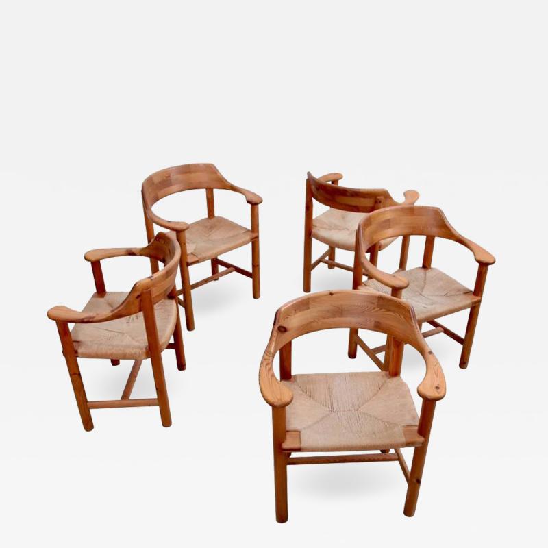 Rainer Daumiller Set of Five Rainer Daumiller Dining Arm Chairs in Solid Pine Wood