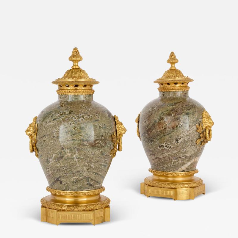 Raingo Fr res Pair of Empire style marble and ormolu vases by Raingo