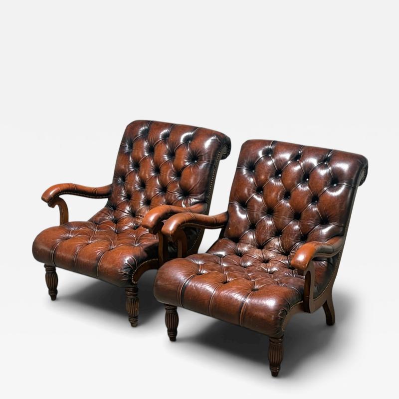 Ralph Lauren Style Leather Lounge Chairs and Ottoman Late 20th C 