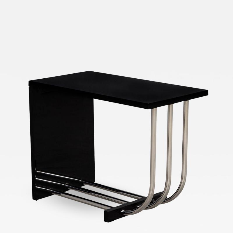 Ralph Lauren Tubular Polished Stainless Steel Black Lacquer End Table