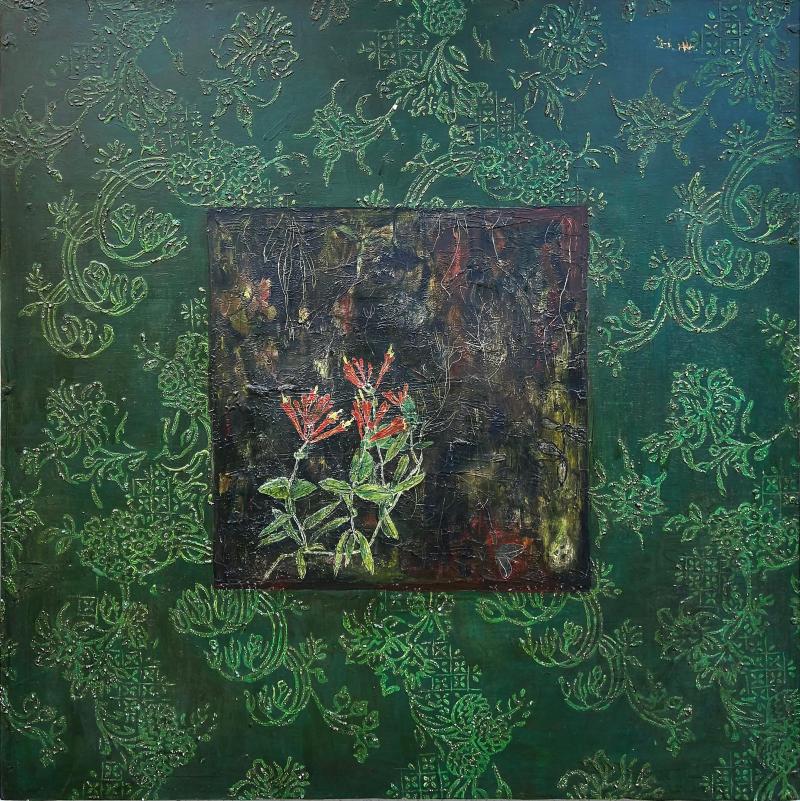 Rana Rochat Large Encaustic Abstract Expressionist Painting Rana Rochat Honeysuckle 