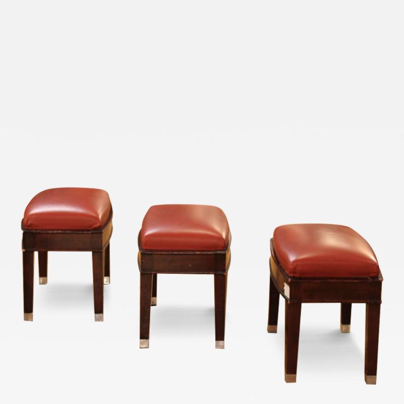Randall Tysinger SUITE OF 3 FRENCH WOOD LEATHER STOOLS