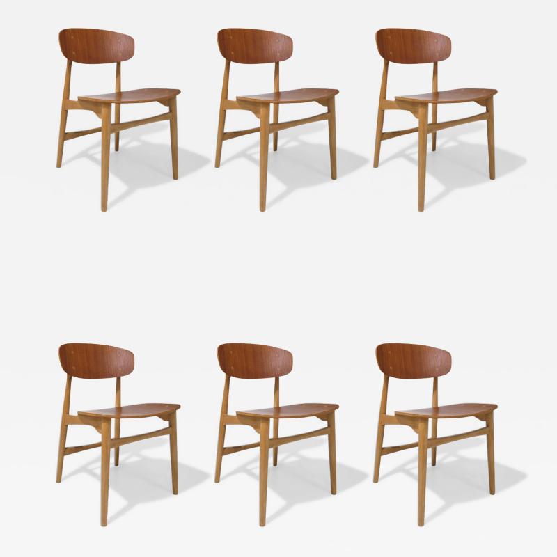 Randers Stolefabrik Six Restored Jens Hjorth Beech and Teak Mid century Danish Dining Chairs