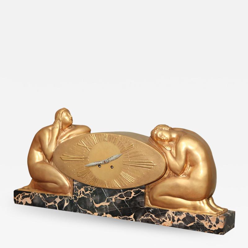 Raoul Eugene Lamourdedieu French Art Deco Mantle Clock by Raoul Eugene Lamourdedieu