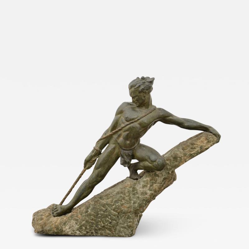 Raphael Papa 1930s art deco bronzo sculptor on stone base 