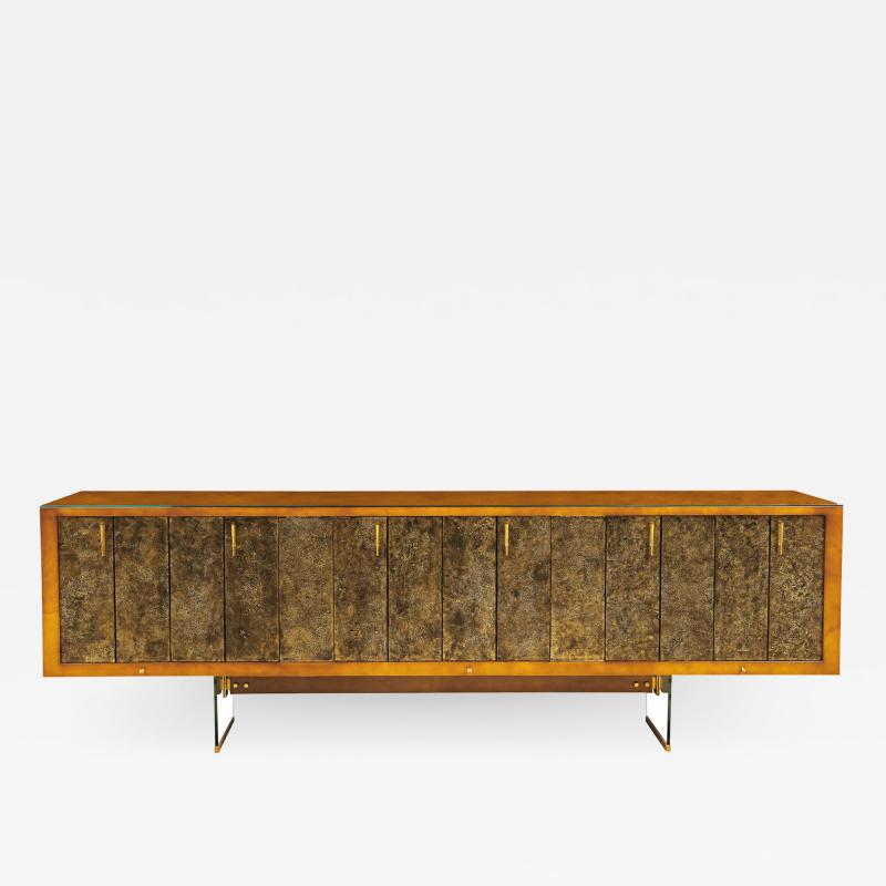 Raphael Raffel Raphael Important Lacquered Credenza With Textured Bronze Doors 1960s