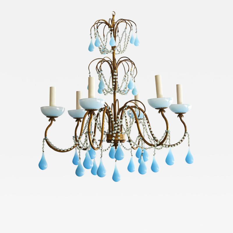 Raquel Welch Gilt Metal And Opaline Glass Chandelier