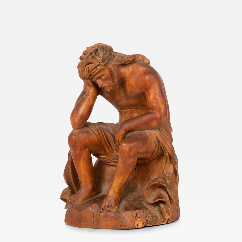 Rare 17th 18th Century German Carved Sculpture Christ in Distress 