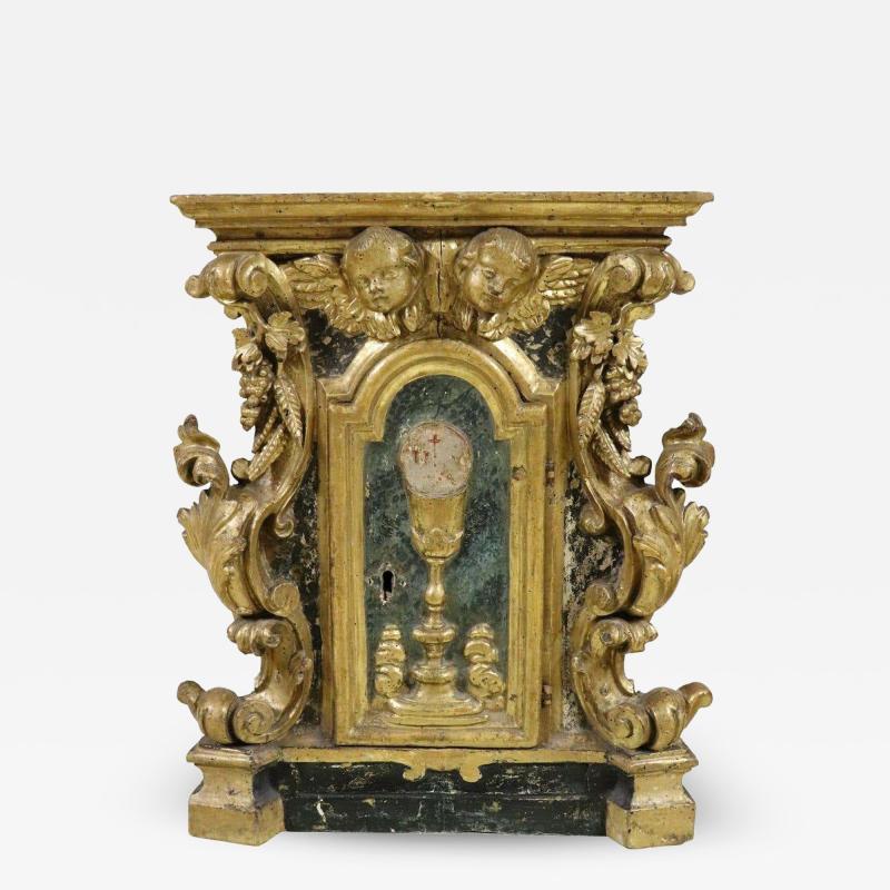 Rare 17th Century Italian Baroque Antique Tabernacle in Carved and Gilded Wood