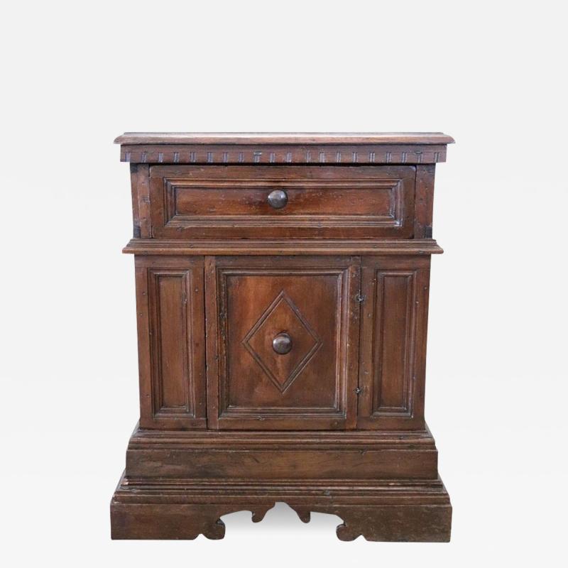 Rare 17th Century Italian Tuscany Carved Walnut Antique Nightstand