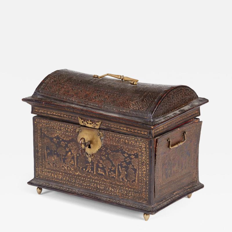 Rare 17th c Tooled Leather Jewelry Box