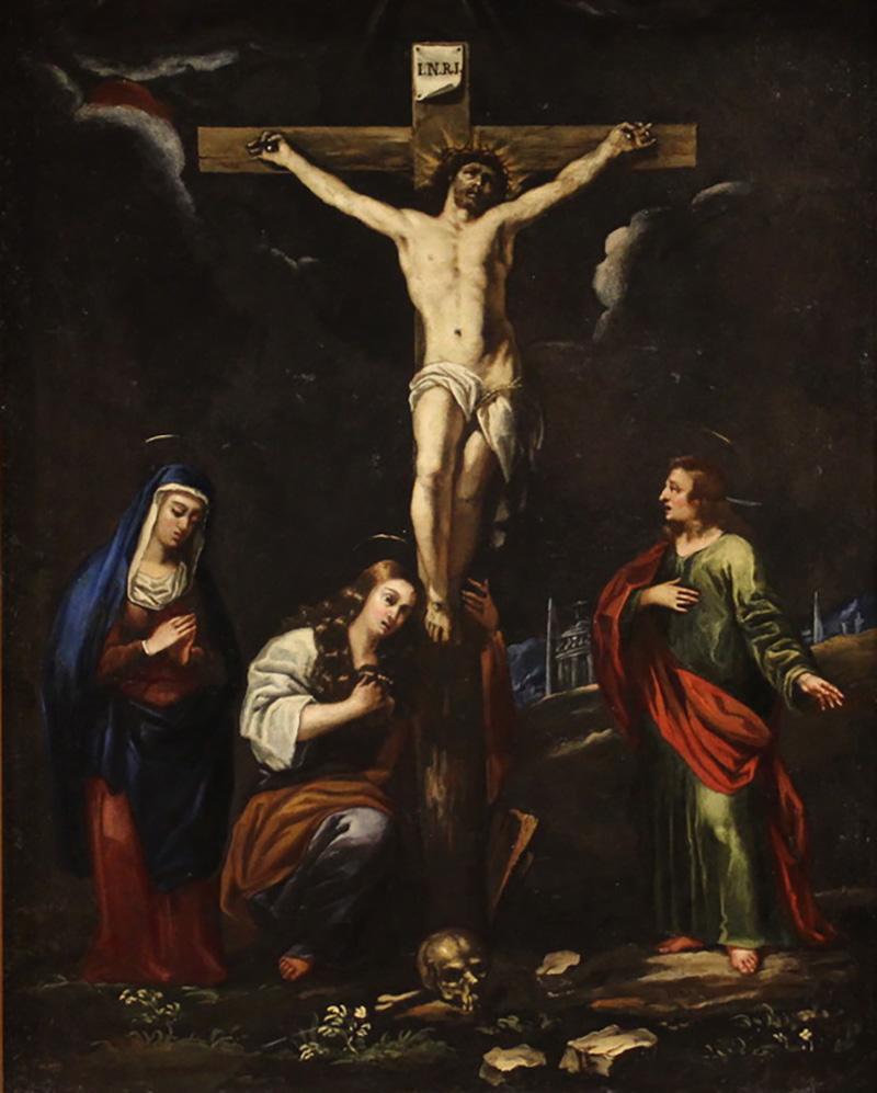 Rare 17th century crucifixion painting on slate