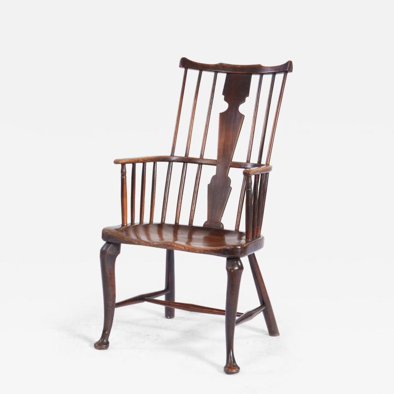 Rare 18th c English Cabriole Leg Fan Back Windsor Armchair