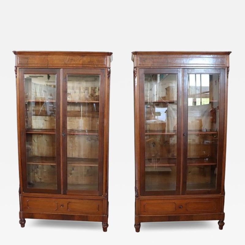 Rare 19th Century Italian Walnut Pair of Antique Bookcases or Vitrines RESTORED