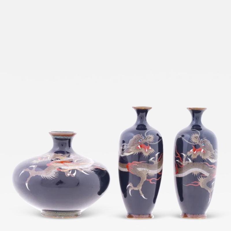 Rare 19th Century Japanese Cloisonn Dragon 3 Piece Set